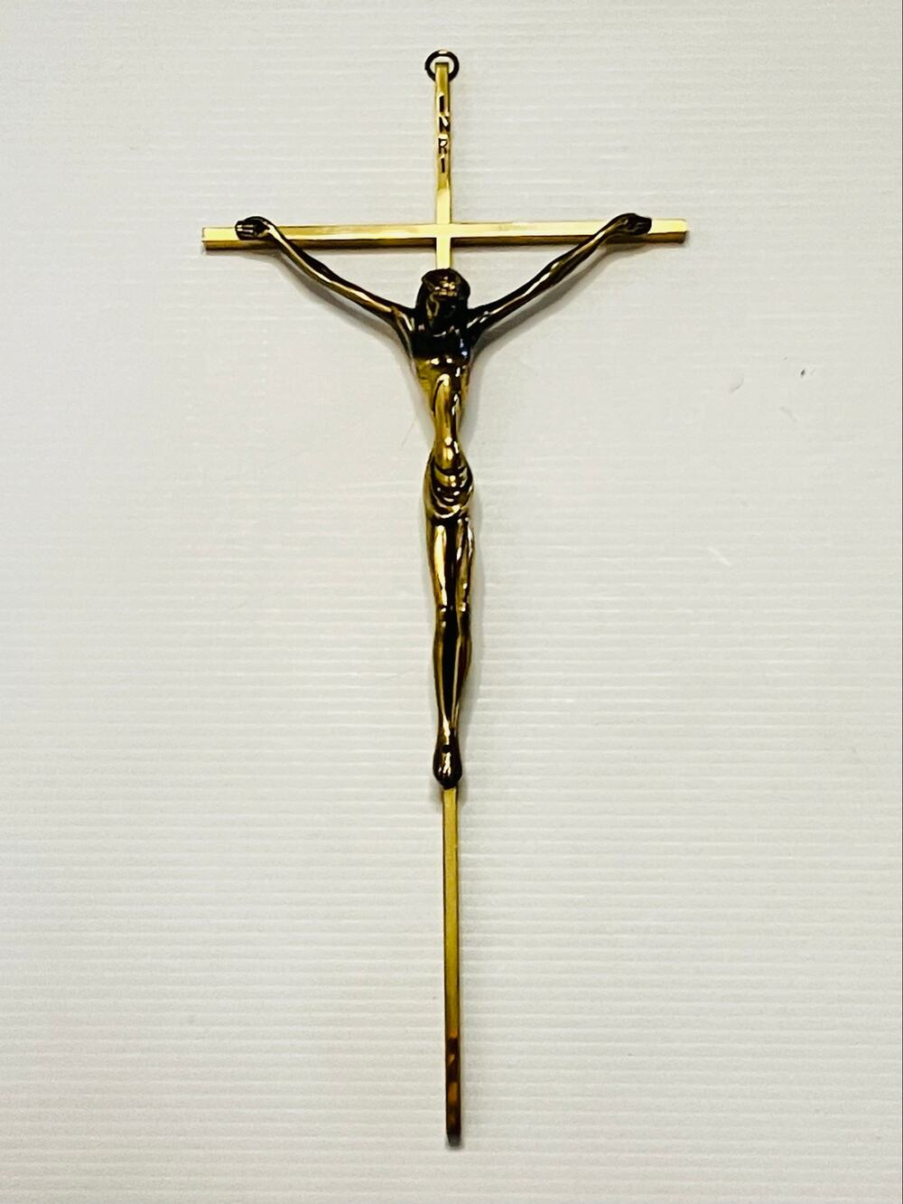 Vintage 18” Brass INRI Crucifix LG Wall Hanging Mid Century Jesus Corpus Cross